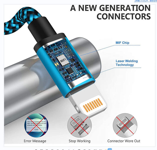 iPhone Charger Cable 2m 3Pack iPhone Charging Cable Long iPhone Lightning Cable Colored Braided USB iPhone Fast Charger Lead Compatible 11 12 13 Pro Max Mini XR XS X 10 8 7 Plus 6s 6 5 5s SE, iPad