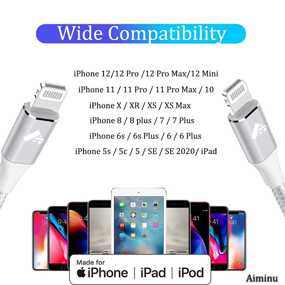 iPhone Charger Cable 2m, iPhone Charging Cable MFi Certified Lightning Cable Nylon Braided Long iPhone Lead Fast Charging Compatible with iPhone 11 12 13 Pro Max Mini XS XR X 10 8 7 Plus 6s 6 SE, iPad