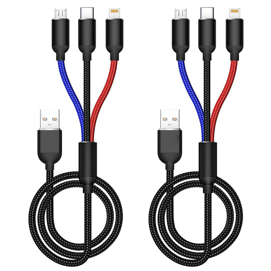 Multi Charging Cable, Multi Charger Cord Nylon Braided Multi 3 in 1 Charger Cable USB Multi Charger Cable with Type-C, Micro USB and iPhone Port, Compatible with Most Phones & iPads