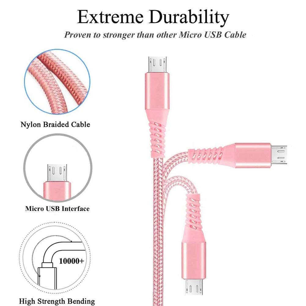 Yosou Micro USB Cable 2M 3Pack Android Charger Cable Fast Charging Cable Nylon USB Wire Micro Charger Lead for Samsung Galaxy S7 edge S6 S5 J7 J5 J3 A6 A10, Huawei, Oppo A15, PS4, Xbox, Kindle Fire