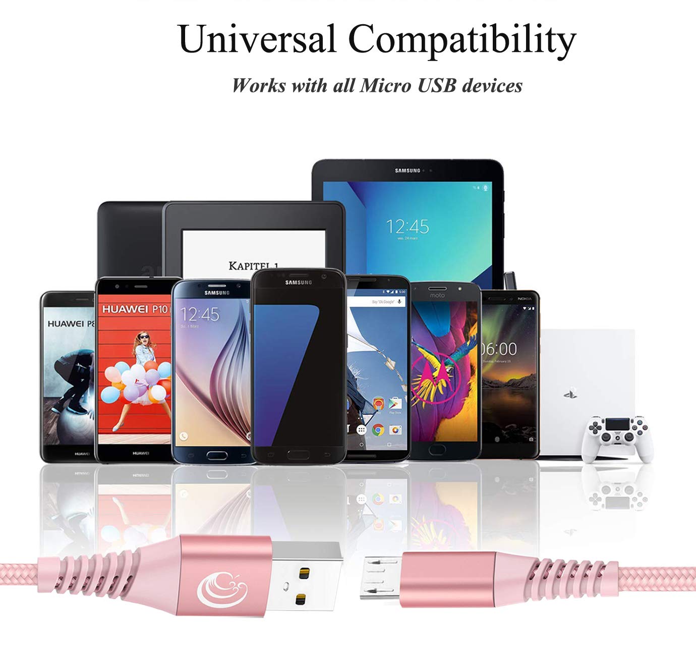 Yosou Micro USB Cable 2M 3Pack Android Charger Cable Fast Charging Cable Nylon USB Wire Micro Charger Lead for Samsung Galaxy S7 edge S6 S5 J7 J5 J3 A6 A10, Huawei, Oppo A15, PS4, Xbox, Kindle Fire
