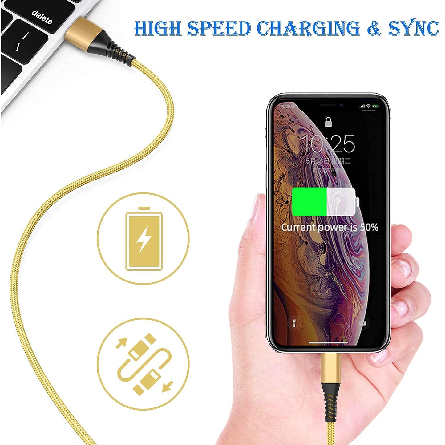 iPhone Charger Cable [2M,2 Pack] MFi Certified USB A to Lightning Cable Long iPhone Cord Fast Charging Compatible with iPhone 14 13 12 11 Pro Max Mini XS XR X 8 7 Plus 6s, iPad-Gold