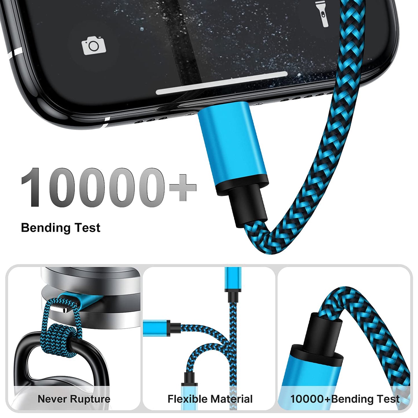 iPhone Charger Cable 2m 3Pack iPhone Charging Cable Long iPhone Lightning Cable Colored Braided USB iPhone Fast Charger Lead Compatible 11 12 13 Pro Max Mini XR XS X 10 8 7 Plus 6s 6 5 5s SE, iPad