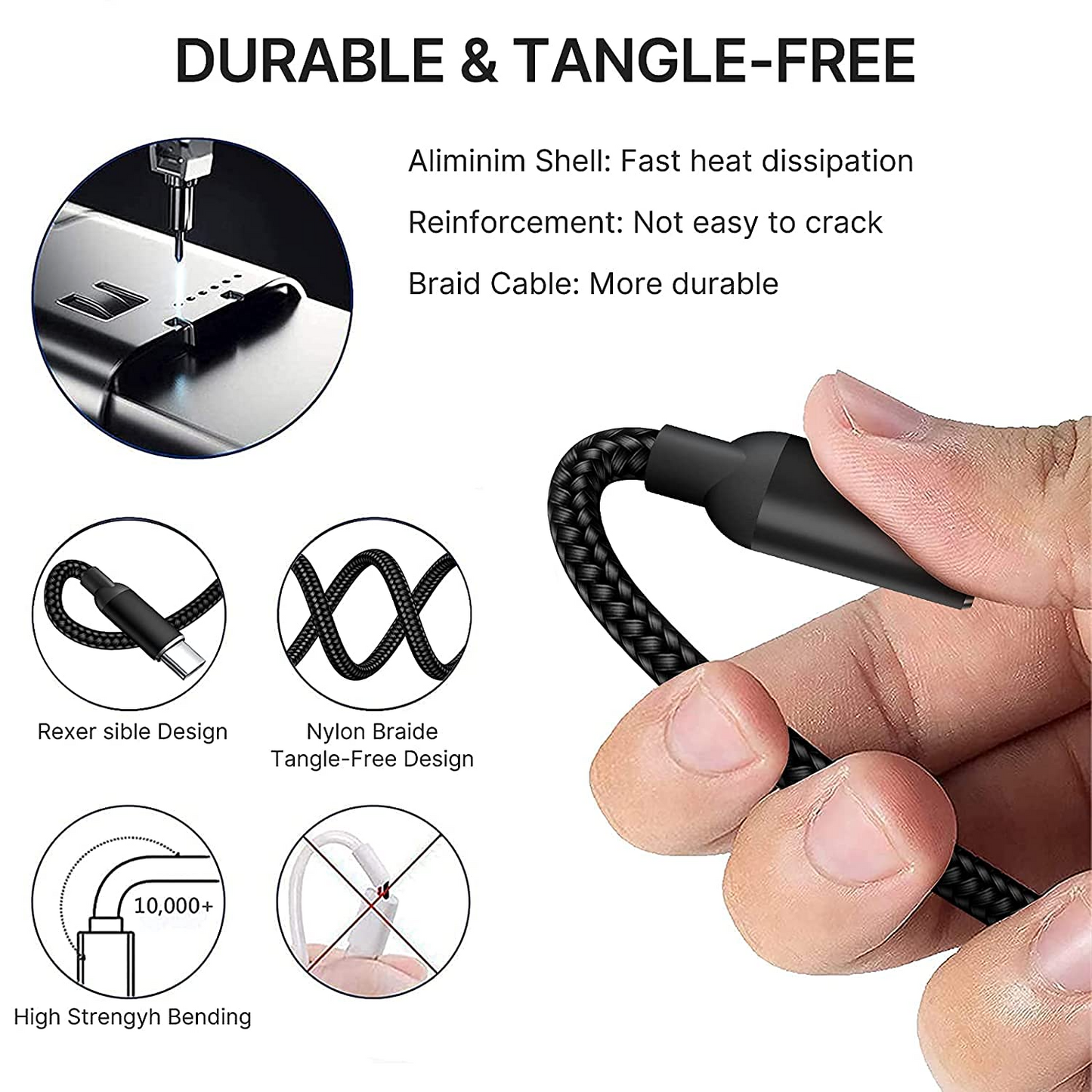 Multi Charging Cable, Multi Charger Cord Nylon Braided Multi 3 in 1 Charger Cable USB Multi Charger Cable with Type-C, Micro USB and iPhone Port, Compatible with Most Phones & iPads
