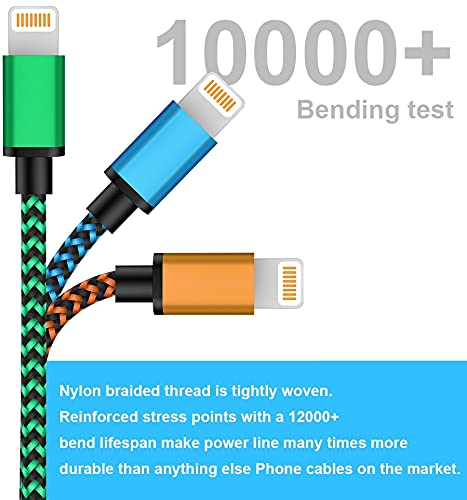 iPhone Charger Cable 2m 3Pack iPhone Charging Cable Long iPhone Lightning Cable Colored Braided USB iPhone Fast Charger Lead Compatible 11 12 13 Pro Max Mini XR XS X 10 8 7 Plus 6s 6 5 5s SE, iPad