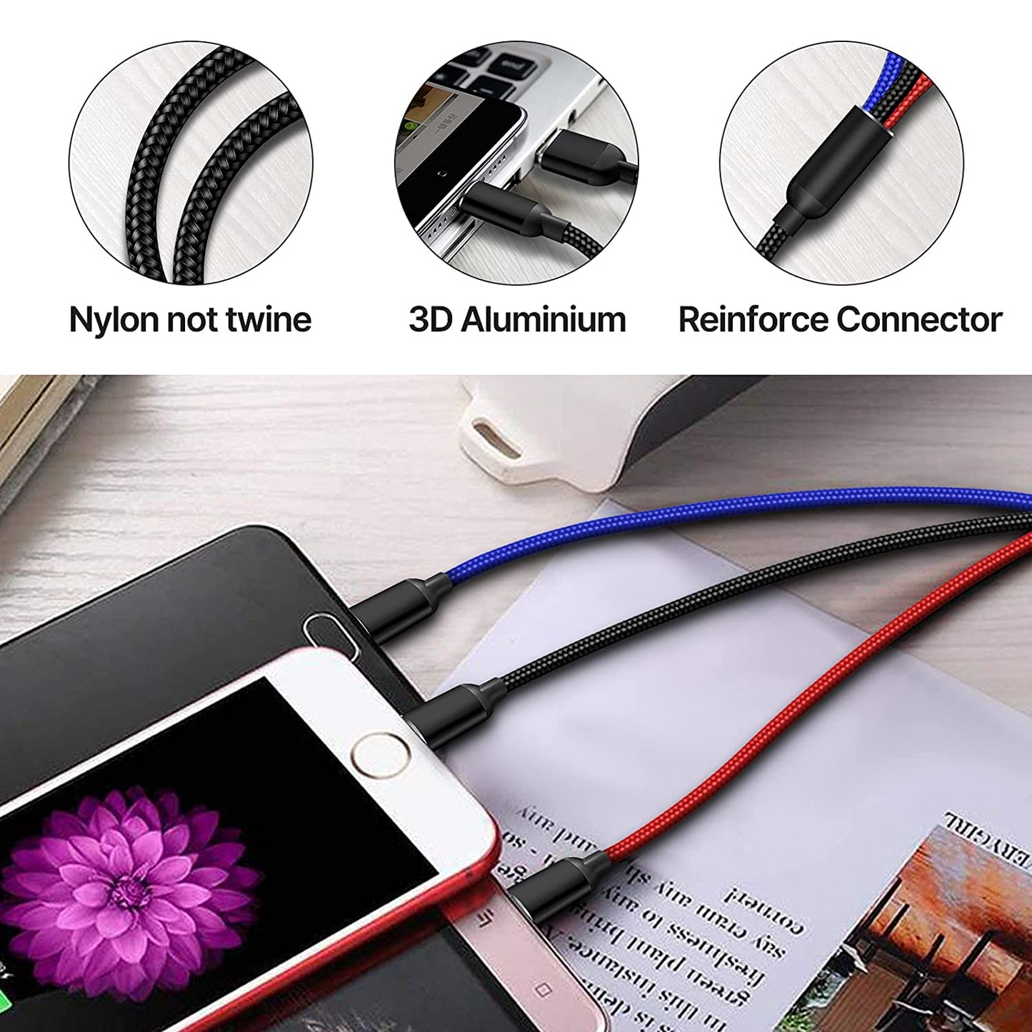 Multi Charging Cable, Multi Charger Cable Nylon Braided 3 in 1 Charging  Cable Multi USB Cable Fast Charging Cord with Type-C, Micro USB and IP  Port